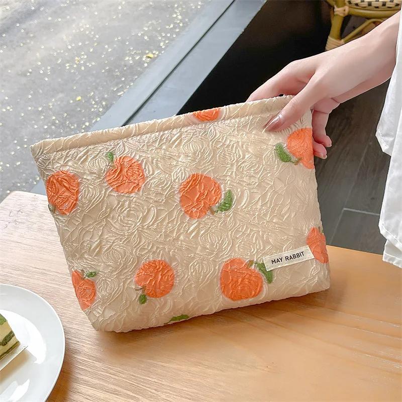 Retro Jacquard Ladies Floral Cosmetic Bags Vintage Flower Women's Grocery Storage Bag Clutch Purse Makeup Cases Girls Handbags