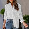 Ladies Summer Casual Striped Long Sleeve Button Down Shirt Top