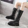 Fashion Ladies Boots with Laces Winter Knee High Shaft Lace-up Long Platform Shoes for Women Black Footwear Trend 2024 Fashion Novelty