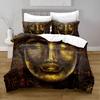 Gold Buddha Duvet Cover Set, Asian Religions Culture Bedding Set, Buddhist Themed Duvet Cover For Buddhist Believer