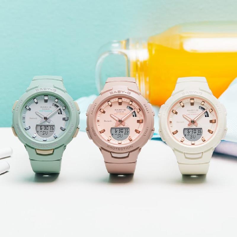 Casio Мужские кварцевые часы с цифровым дисплеем, ударопрочные, водостойкие 100 м, из смолы, BSA-B100CS-3A