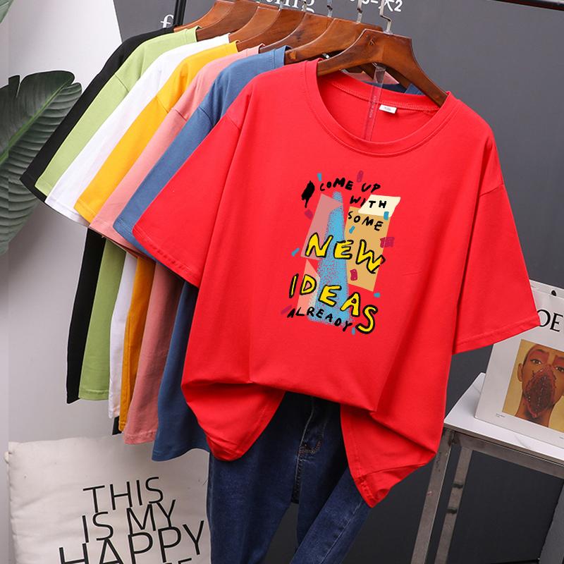 Футболка с принтом «Новые идеи», красочные женские хлопковые летние футболки большого размера, мягкий женский джемпер, топ
