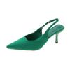 2025 Spring New Pointed Thin Heel Middle Heel Single Shoes Empty Bag Head Sandals High Heels Green Women's Shoes