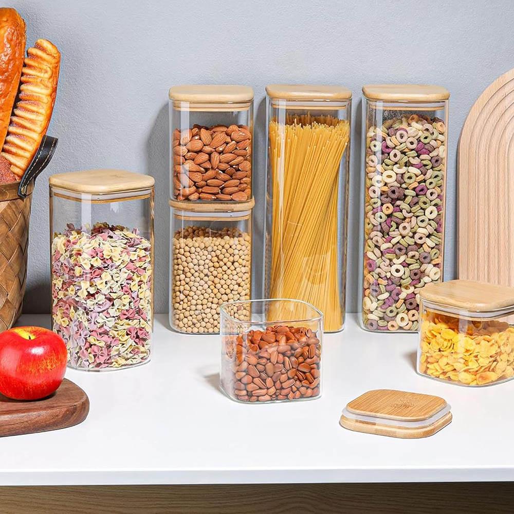Контейнеры для хранения продуктов с герметичной крышкой, прозрачная стеклянная банка, кухонная банка для хранения в кладовой для пасты, сахара, муки, овса, хлопьев, бобов