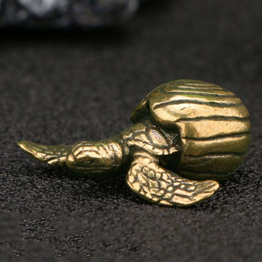 Retro Style Brass Turtle Figurines Cute Copper Little Turtle Statue Exquisite Handmade Miniatures Turtle Ornament Table Ornament