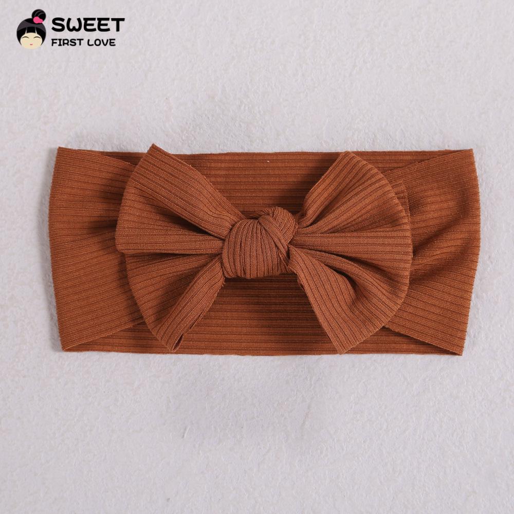 Niansheng Handmade Ribbed Bow Headband for Babies - Solid Color