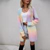 Winter Women's Sweater Rainbow Tie-Dye Medium Long Plus Size Cardigan Women Knit Jacket