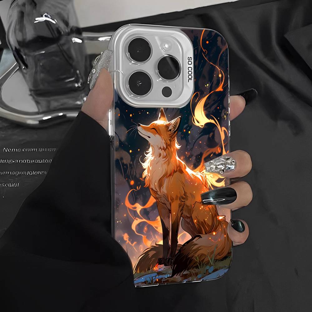 Мультяшный Животный Лис Чехол для Телефона Для IPhone 17 16 15 14 11 12 13 Pro Max Pro Plus Цветной Серебристый Чехол