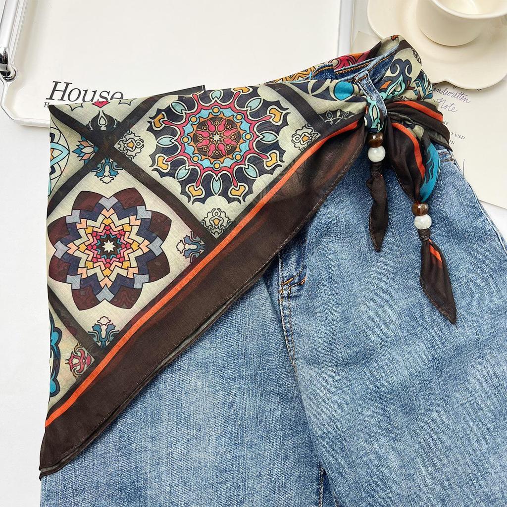 Ретро Этнический Многослойный Треугольный Шелковый Шарф: Универсальный пояс, головной платок и аксессуар для талии