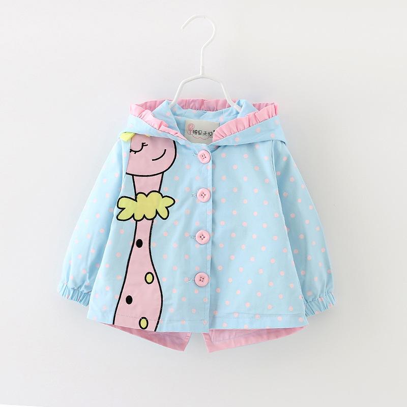 1 2 3Yrs Kids Girls Windbreaker Cute Spring Baby Girl Jackets Autumn Cartoon Dots Hooded Coats Girl Outerwear Kids Clothes
