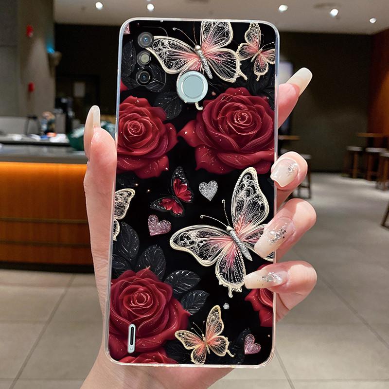 Чехол для Tecno Spark 6 Go Красивый чехол-бабочка с цветами Прозрачный мягкий силиконовый чехол для телефона Tecno Spark 6Go Задние крышки KE5j KE5k