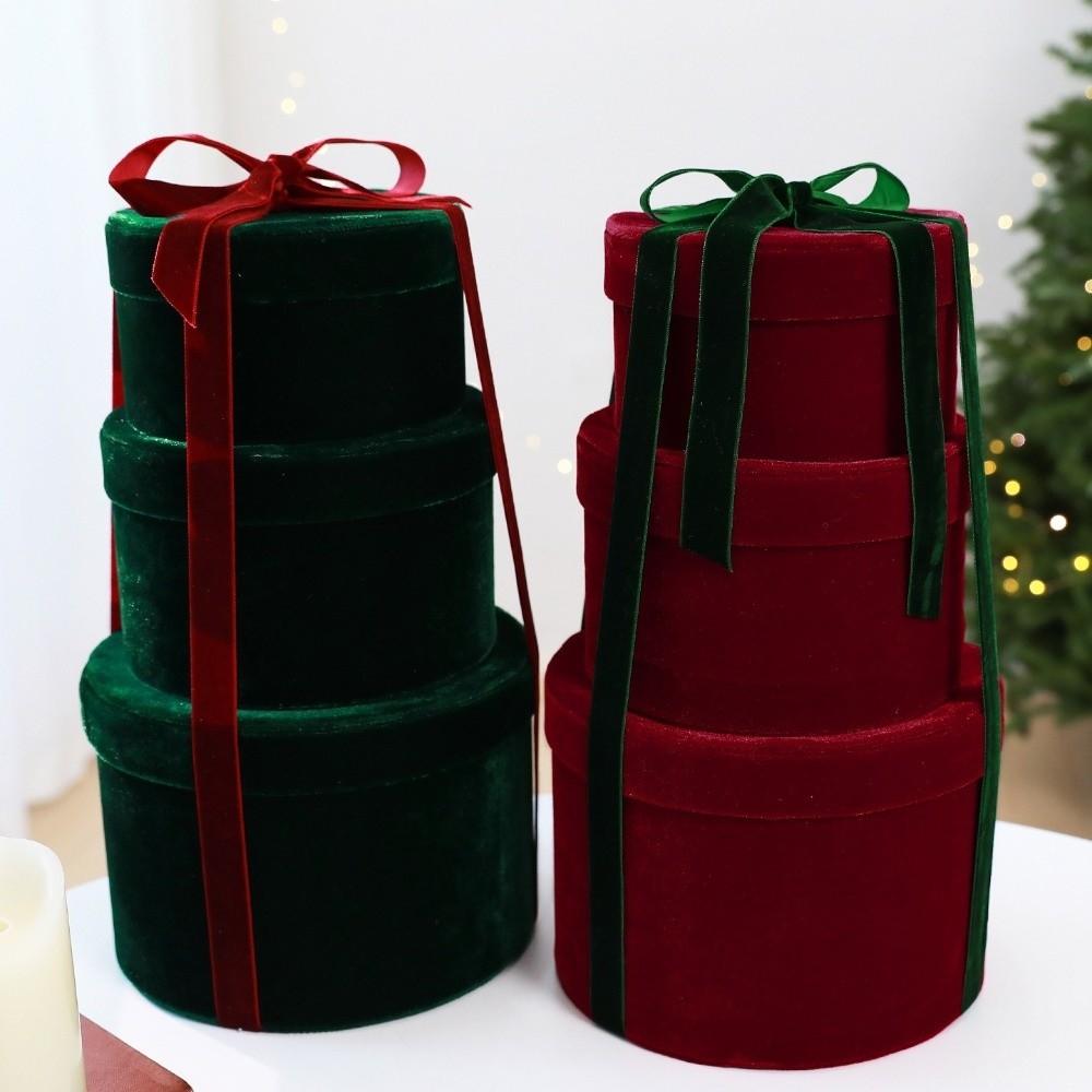 Set of 3 Assorted Size Christmas Gift Boxes Round Present Packaging Box for Wedding