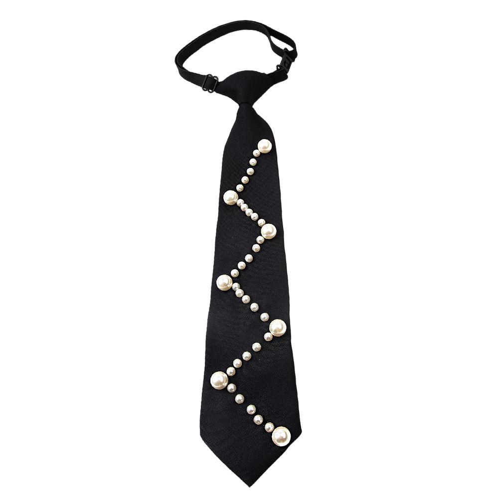 Elegant Preppy Style Women Pearl Tie Bead Long Necktie Versatile Academic College Shirt Necktie Uniform Accessories