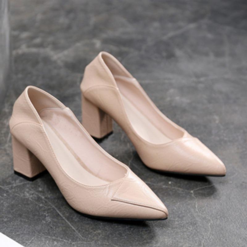 Spring New Pointed High Heels Thick Heels Professional Single Shoes Fashionable All-match High Heels