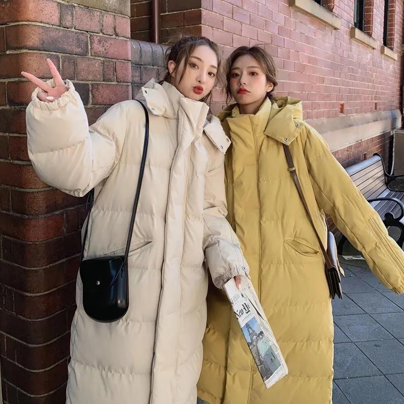 Пуховик, зимняя женская толстая теплая хлопковая куртка с капюшоном больших размеров, пуховик средней длины выше колена