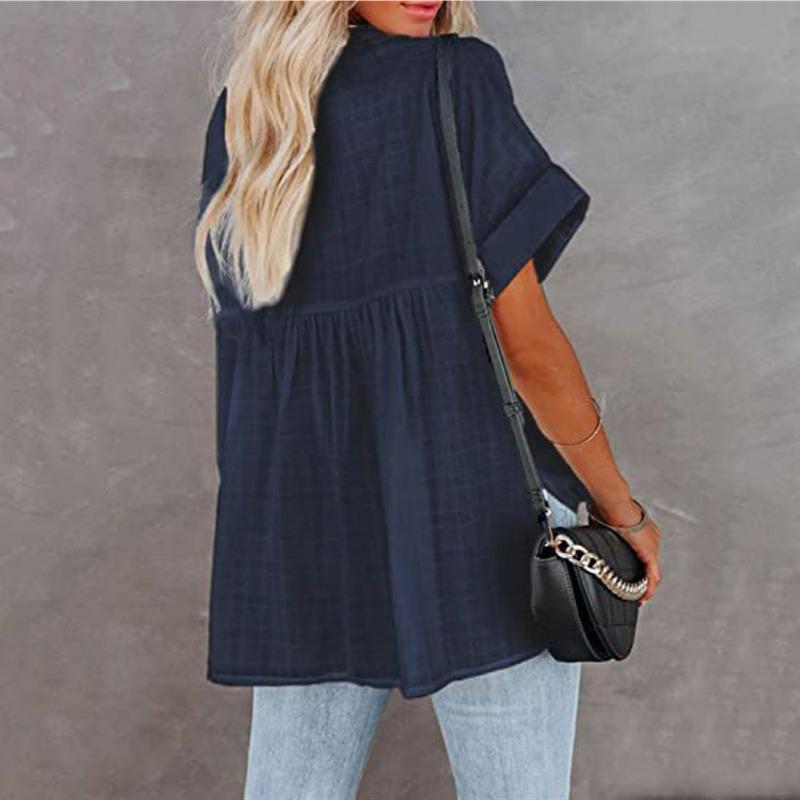 YYFS Women's Fashion Casual Summer Spring Solid Color Print Short Sleeve V-Neck Blouses & Shirts