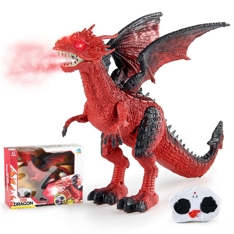 Electric Infrared Remote Control Spray Flying Dragon Toy Sound And Light Walking Dinosaur Children Dinosaur Model Toy