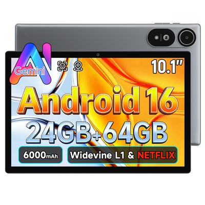 16 Улучшенный планшет Android 16 с 24 ГБ ОЗУ, 64 ГБ ПЗУ, 2 ТБ, 6000 мАч, Widevine, Распознавание лиц, 5G, Разделенный экран, Защитная пленка для детей, Гарантия [Планшет Android]