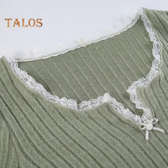 Женские топы с V-образным вырезом, кружевной строчкой, длинным рукавом, неровным подолом, однотонные облегающие укороченные топы в рубчик