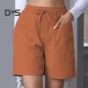 Women's Summer Shorts Casual Stretch Mid Waist Shorts with Pockets Drawstring Wide Leg Sports Pants Fitness Outfit