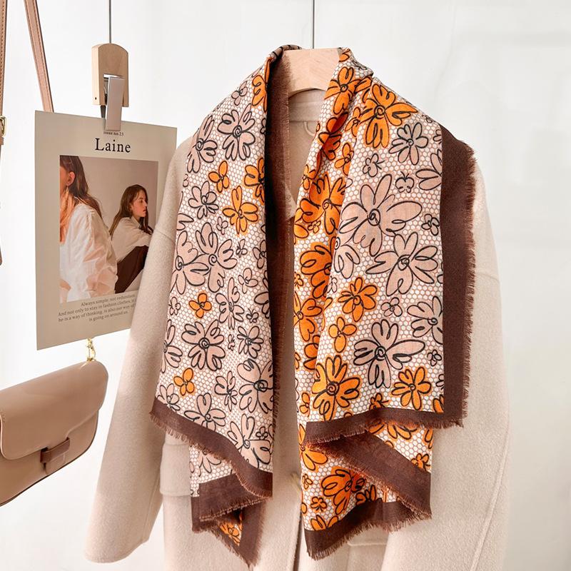 New literary and artistic 130CM large square scarf women's versatile fashion printing spring and autumn temperament dismantling scarf