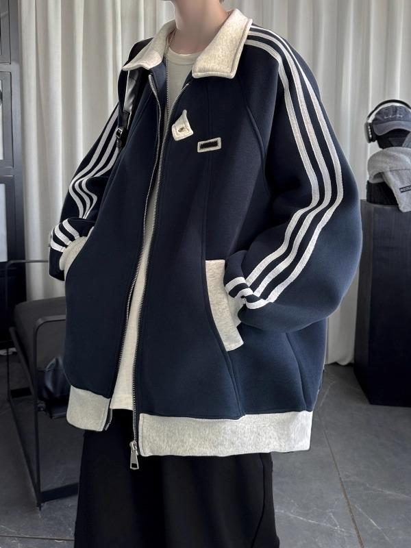 Стильная американская толстовка в полоску большого размера - Унисекс, повседневная, свободная, кардиган