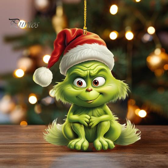 10Pcs Christmas Tree Decorations Acrylic Cute Green Elf Doll Pendants Festive Hanging Ornaments for Car Window Wall