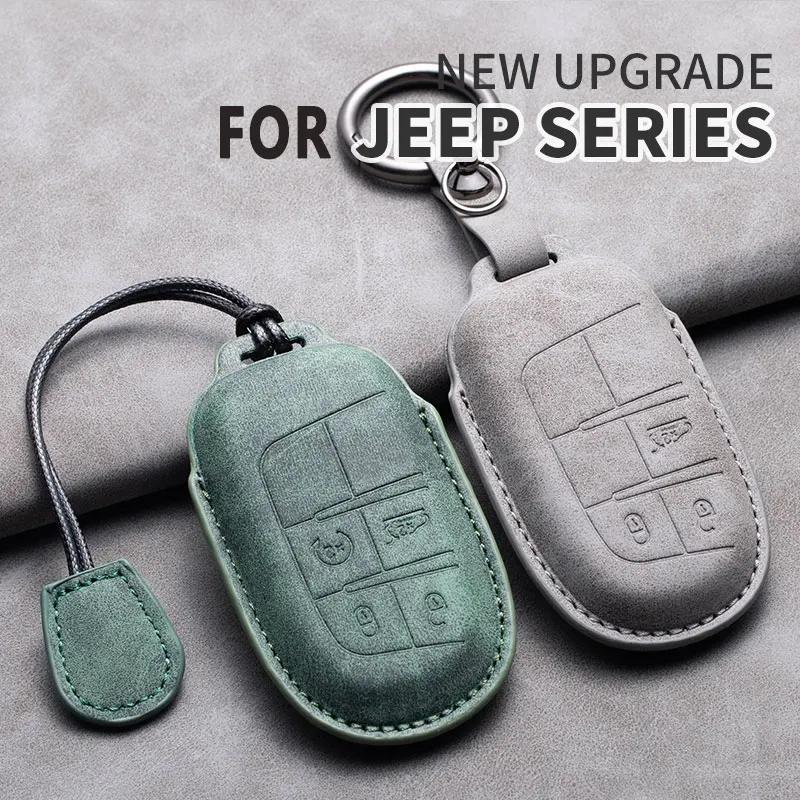 Leather Car Key Case Cover Shell For Jeep Chrysler 300 200 Dodge Charger Grand Cherokee Wrangler Compass Renegade For Fiat 500X