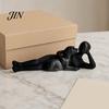 Modern Abstract Art Decor 3D Printed Man Lying on Dog Statue, Minimalist Human Pet Desktop Ornaments for Owners Figurine, Matte Black Sculpture
