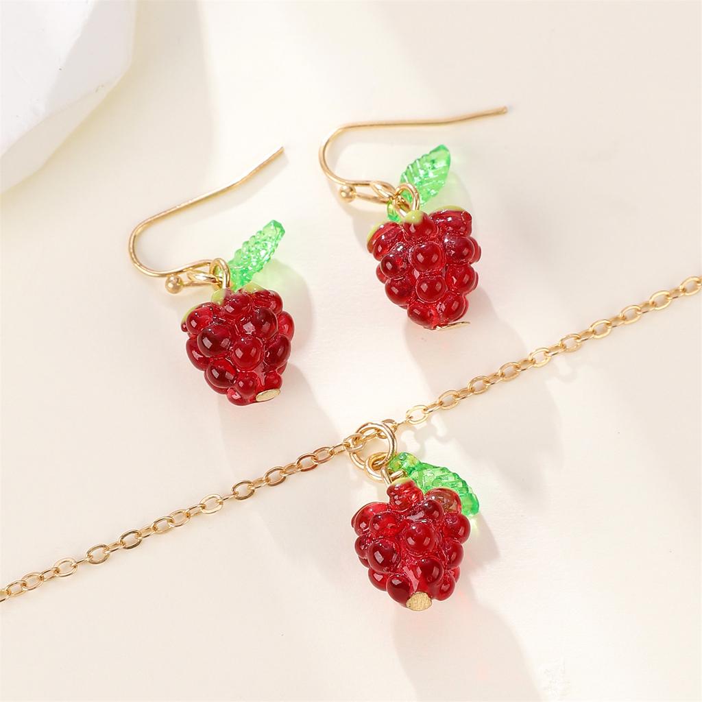 Raspberry Charm Jewelry Set for Women Fashionable Alloy Necklace and Earrings Fruit Theme Accessories for Daily Wear