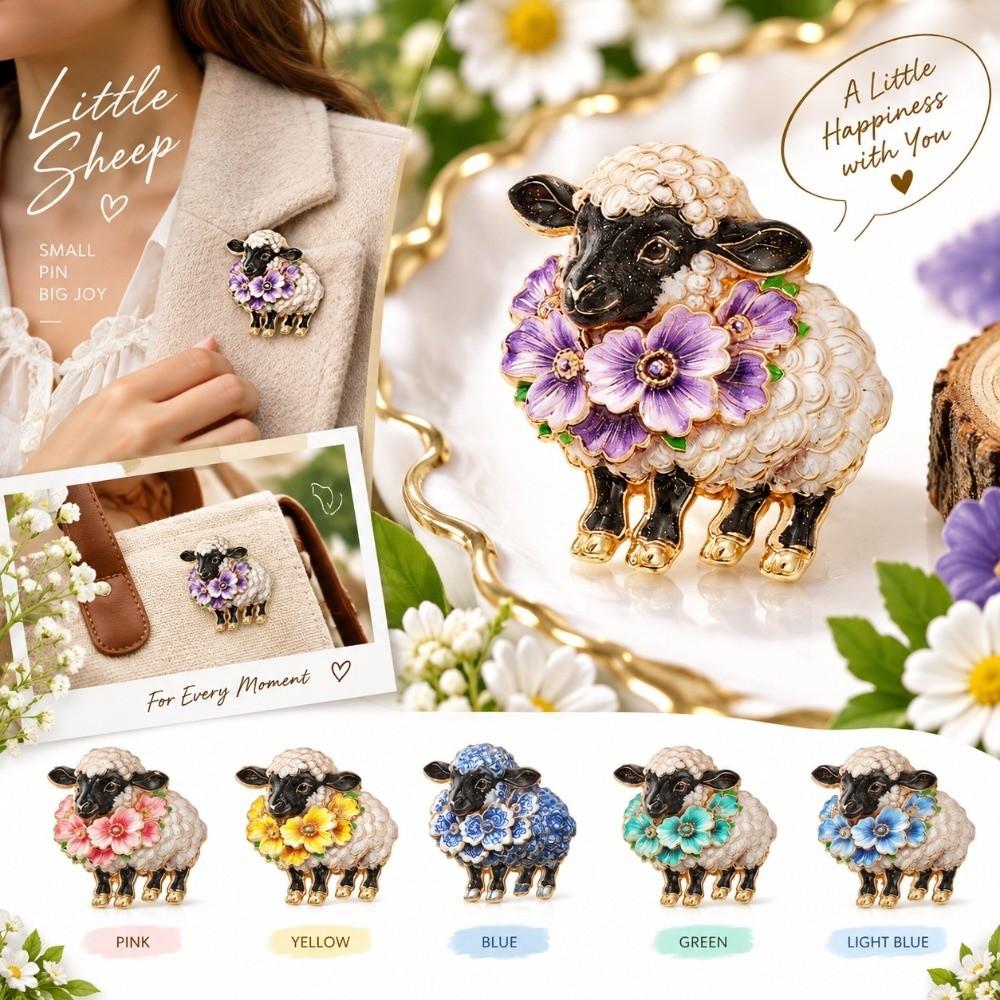 Enamel Painted Sheep Brooch Colorful Flower Flower Sheep Lapel Pin Easter Outfit Decoration