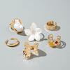 Vintage Elegant Baroque Pearl Combination Ring Set, Six Piece Metal Lava Flower Ring Set, Women's Jewelry