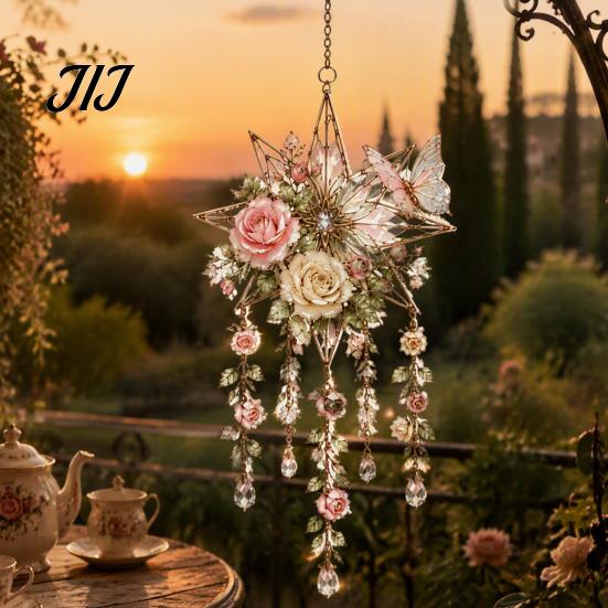 Waterproof Wind Chimes for Patio Acrylic Flower & Sun/Moon Chimes, Window Hanging Suncatcher Housewarming Gifts New Home Living Room Balcony,