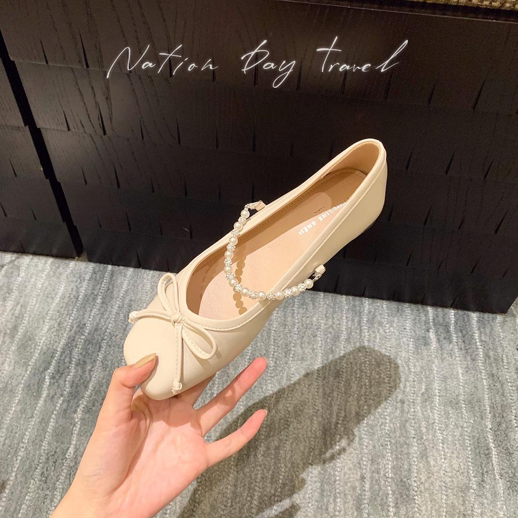 Мягкие туфли на плоской подошве в стиле ретро, французские туфли на плоской подошве с бантом, женские летние новые балетки с бриллиантовым поясом, туфли Мэри Джейн
