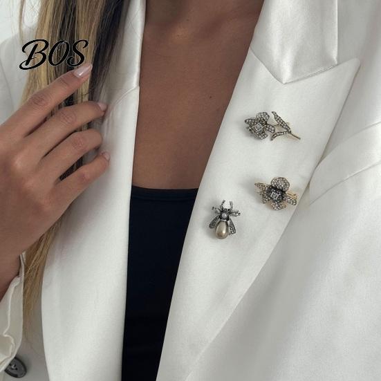 Bag Charm Brooch 3Pcs/Set Women Brooch, Bee Flower Design Pin with Sparkling Rhinestones Imitation Pearl, Retro Style Suit Badge for Jewelry Gift