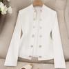 Женский пиджак с воротником-стойкой, длинный рукав, двубортный пиджак, однотонный цвет