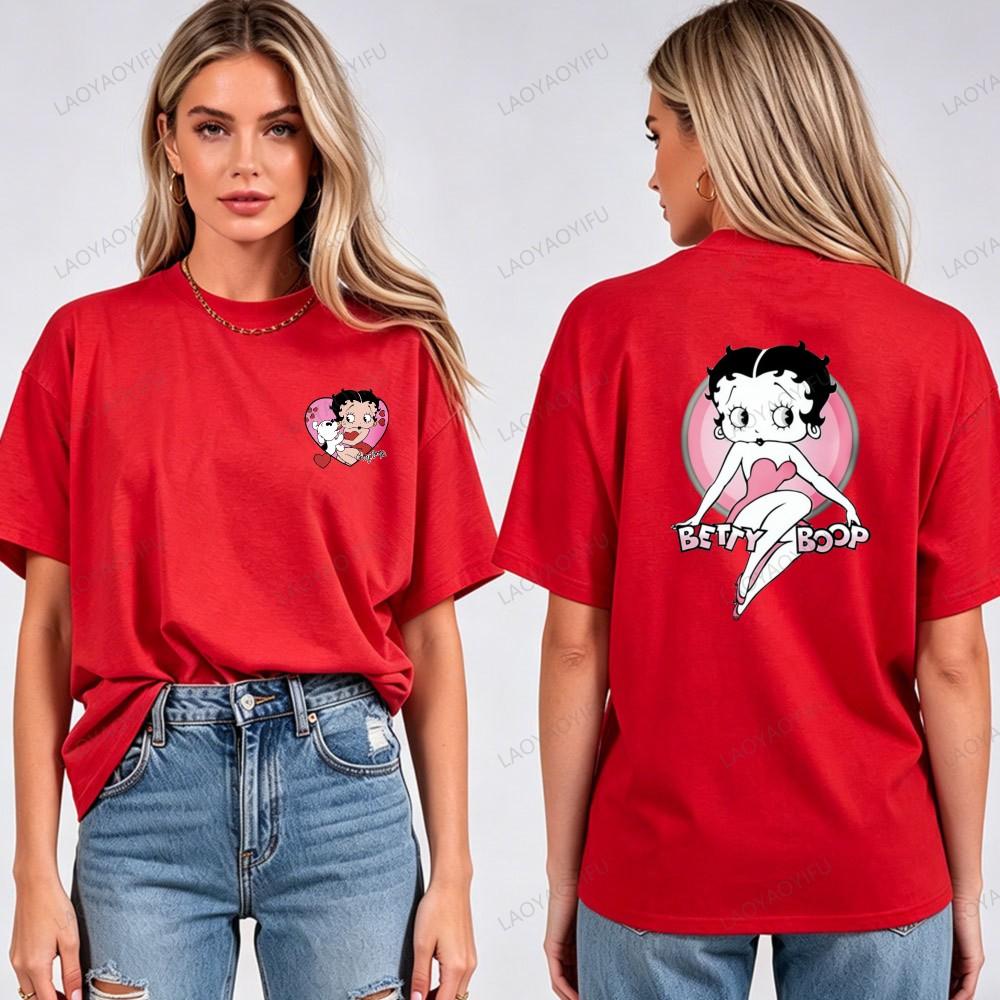 Harajuku Fashion Betty Boop Printed Tee Adults O Neck Short Sleeve Vintage Animation Trendy Casual Streetwear Cotton Women Tops
