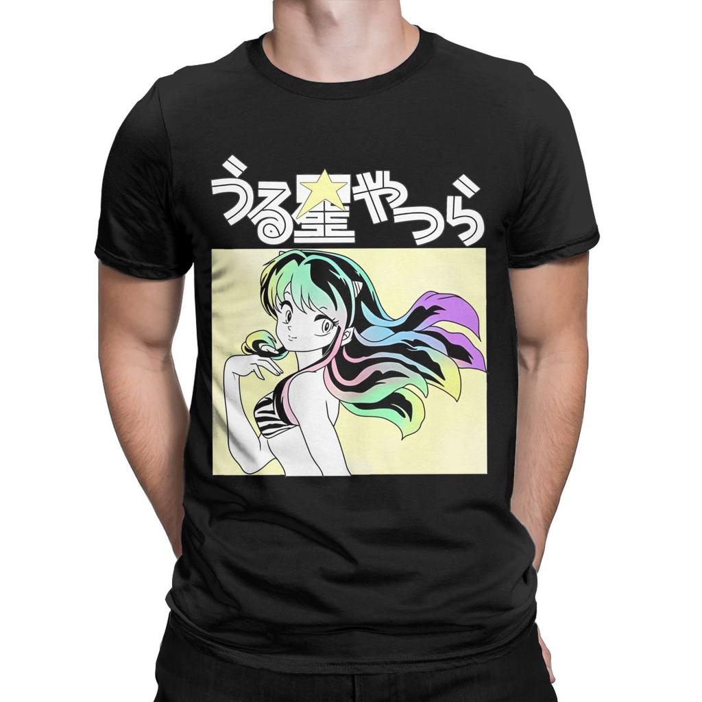 Мужские футболки Urusei Yatsura Lum Vintage 100% Хлопковые футболки с коротким рукавом Футболки с рисунком в стиле аниме Топы с круглым вырезом и принтом
