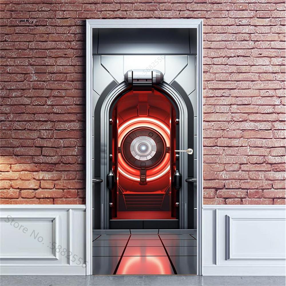 PVC Self-Adhesive Waterproof Door Sticker Modern Simulation Door Mural Wallpaper Living Room Study Home Decor Art Door Poster