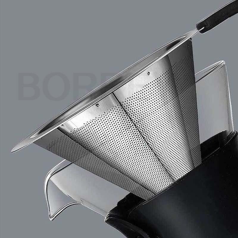 BORREY400ML Стеклянный кофейник, кофеварка, многоразовый фильтр из нержавеющей стали, стеклянный графин, ручная капельница для кофе, горшок для заваривания