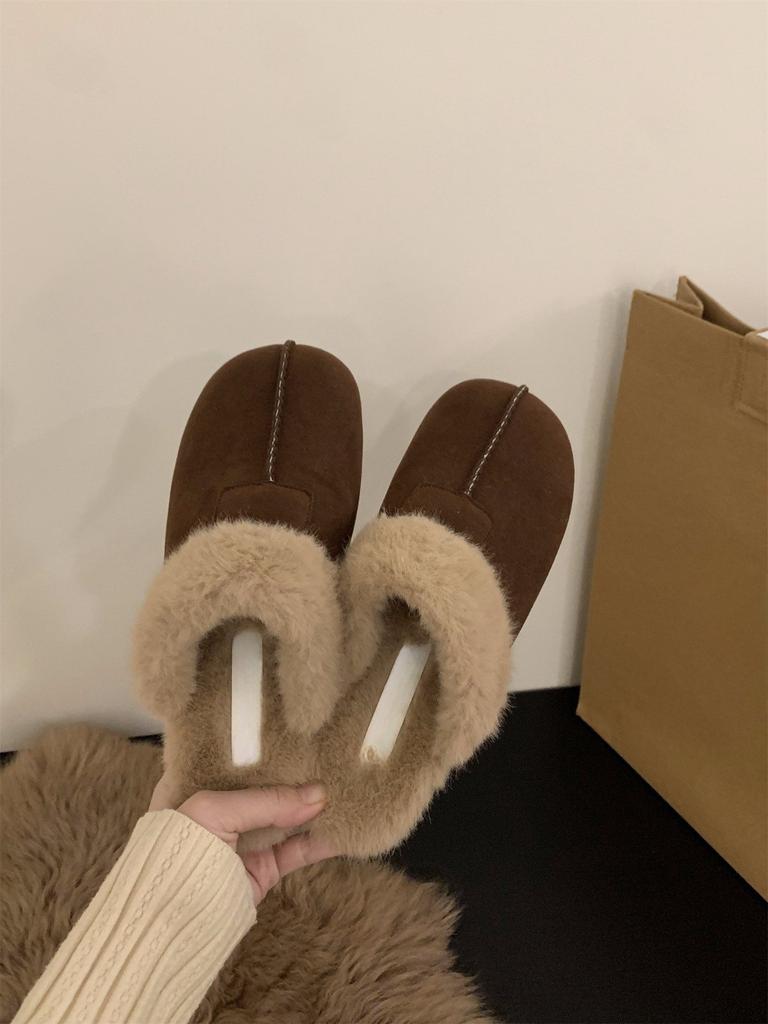 Ретро тапочки-плюш с плоской подошвой Boken женская обувь 2025 новый осень-зима baotou полусапожки снежные хлопковые туфли