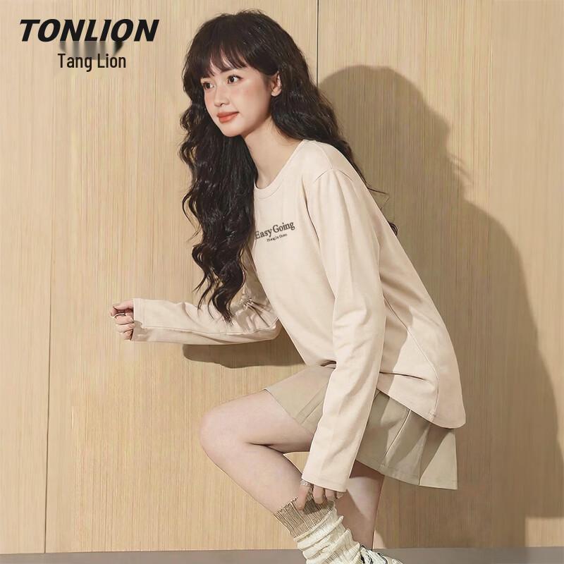 Женская хлопковая футболка TonLion с круглым вырезом и длинным рукавом