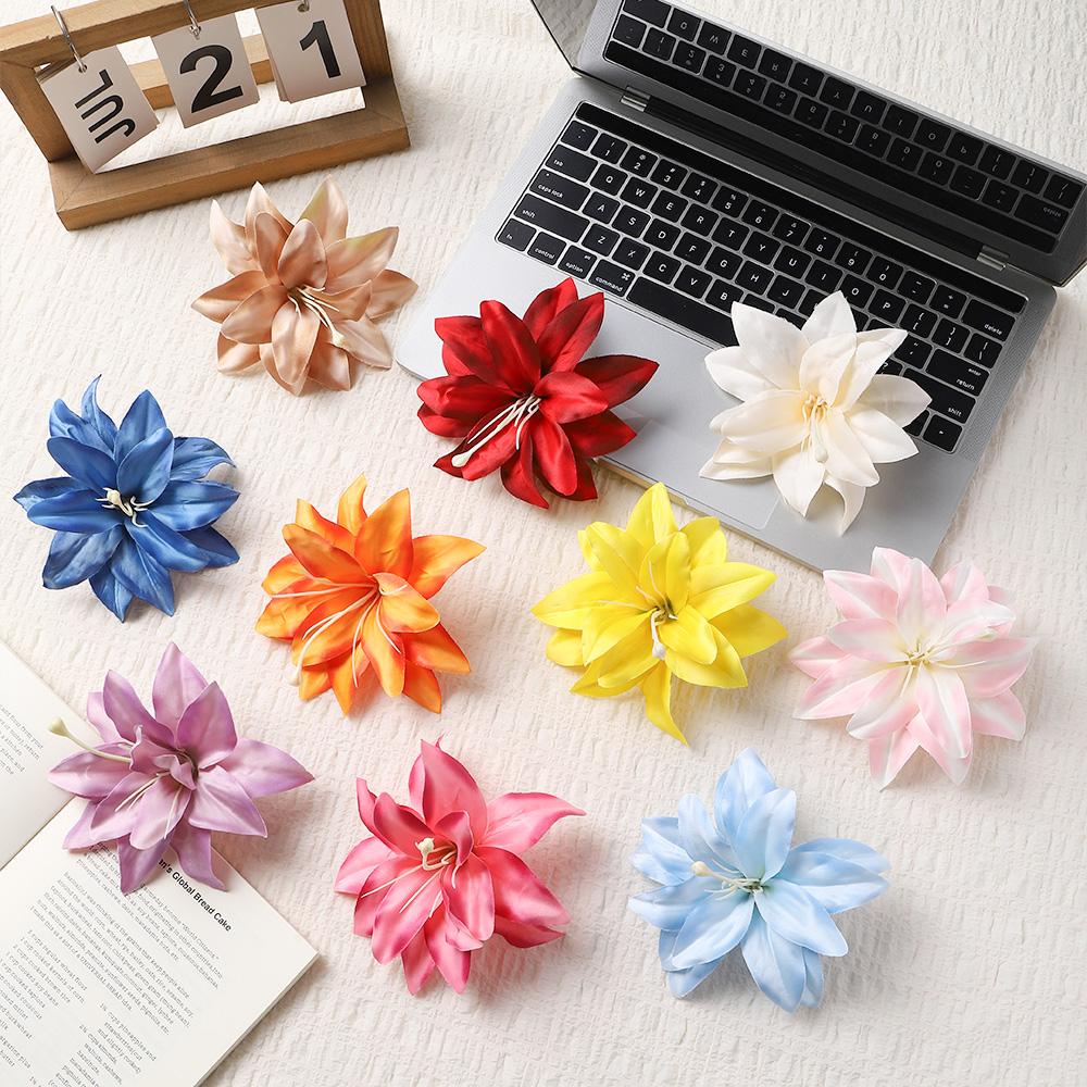 5/10Pcs Lily Artificial Flower Heads Hawaiian Silk Flower for Home Decoration Beach Holiday Wedding Girl Hair Accessories Decor