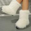 Женские модные зимние сапоги Теплые хлопковые туфли Уличные Роскошные Пушистые Меховые Сапоги до середины икры Зимние Большие размеры 36-44 Низкий каблук Слипоны