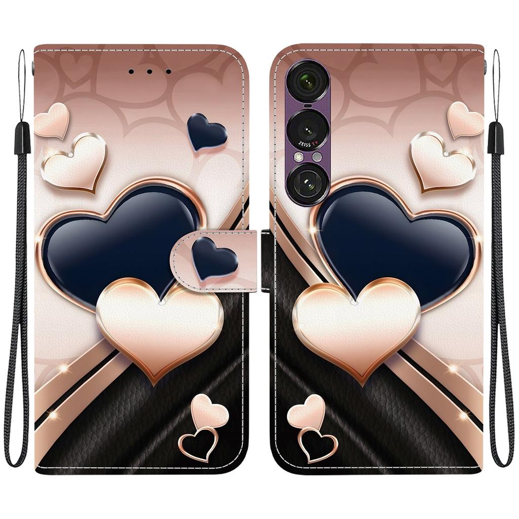 Чехол-книжка из искусственной кожи ручной работы для Sony Xperia 1 VII, противоскользящая противоударная обложка с ремешком на запястье и дизайном в виде сердца/розы/кошки