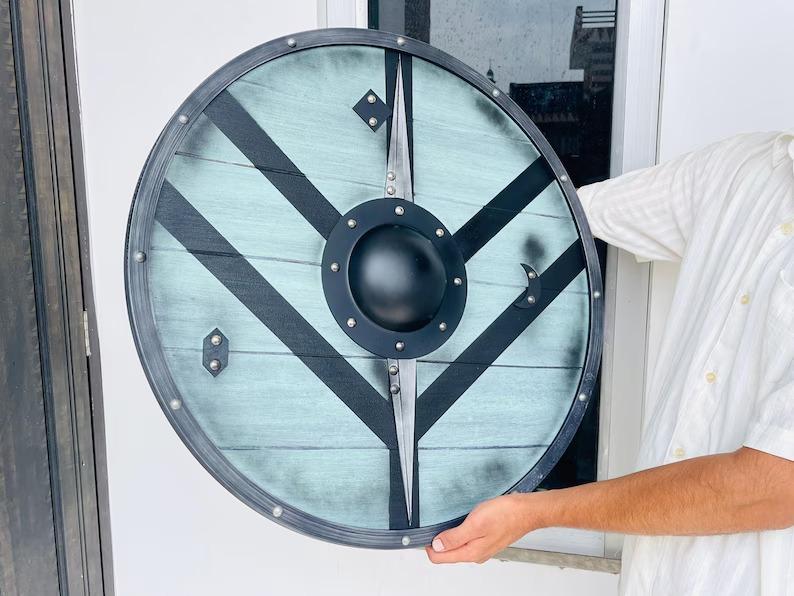 Viking Warrior Shield - Handcrafted Wooden Round Shield for Cosplay & Decor