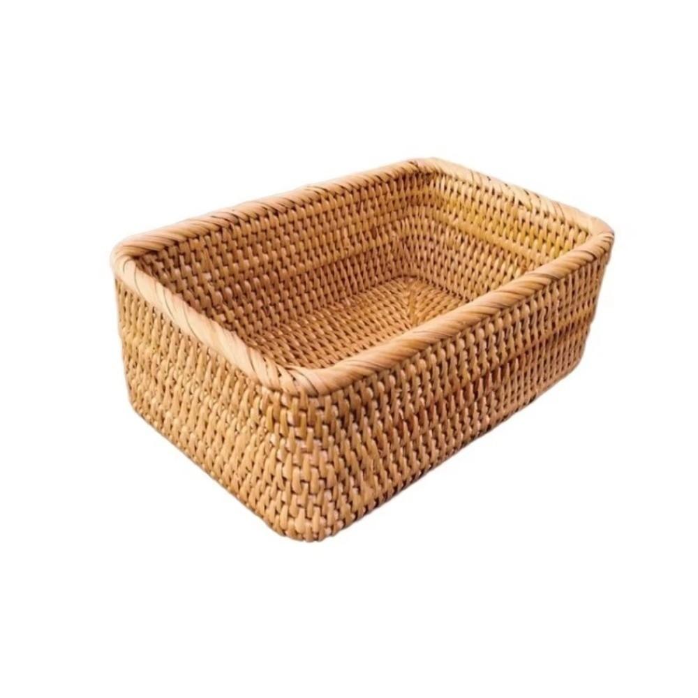 Kitchen Storage Rattan Desktop Organizer Rectangular Cosmetic Storage Basket Durable Storage Box