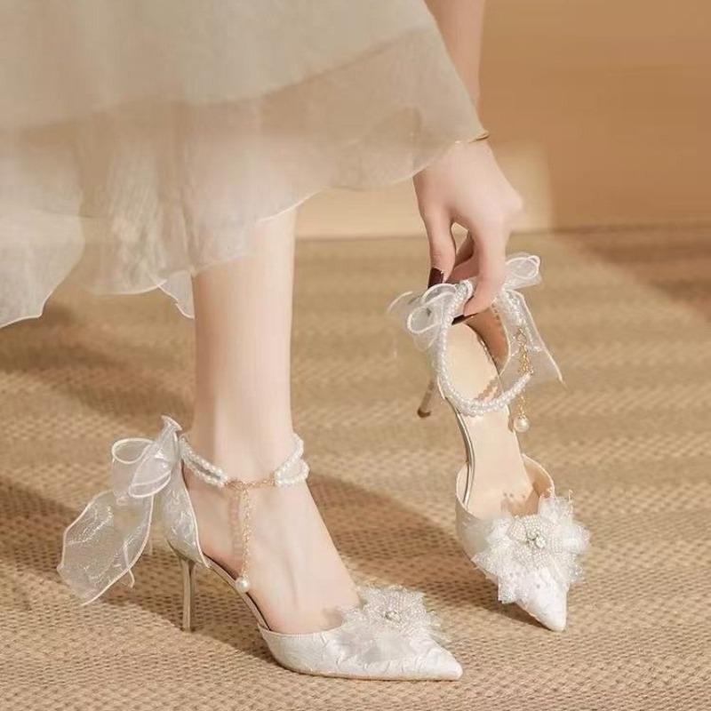 Мода 2025 Острый носок Бант Женские туфли на шпильке Элегантные Большого размера На тонком каблуке Туфли для женщин