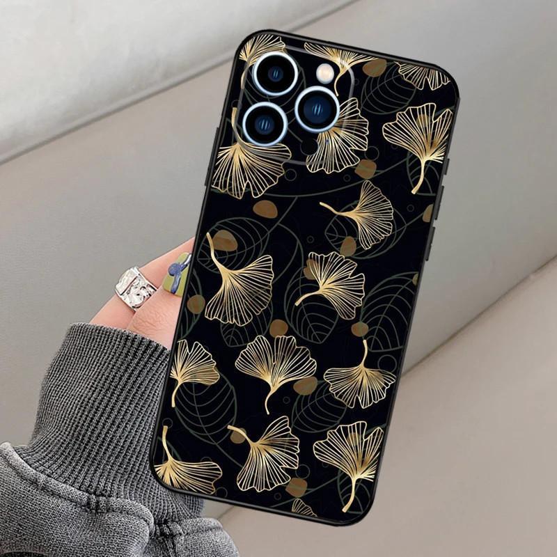 Чехол для мобильного телефона iPhone14 Pro, чехол для мобильного телефона с золотым принтом гинкго билоба, окрашенный и устойчивый к падениям для трех человек