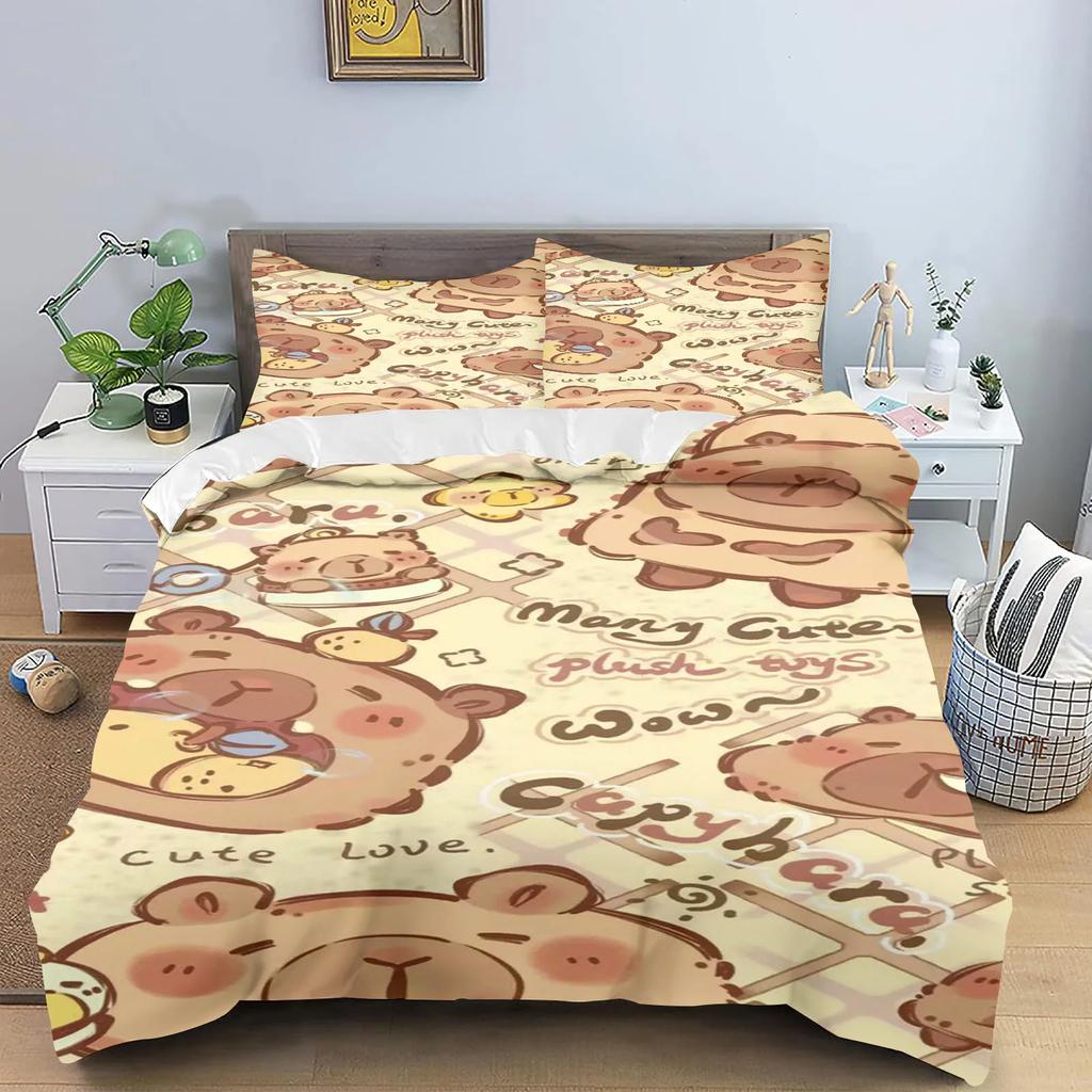 Капибары пододеяльник аниме постельное белье наволочка печатный общий детский и взрослый комплект двуспальный размер реактивная печать одеяло
